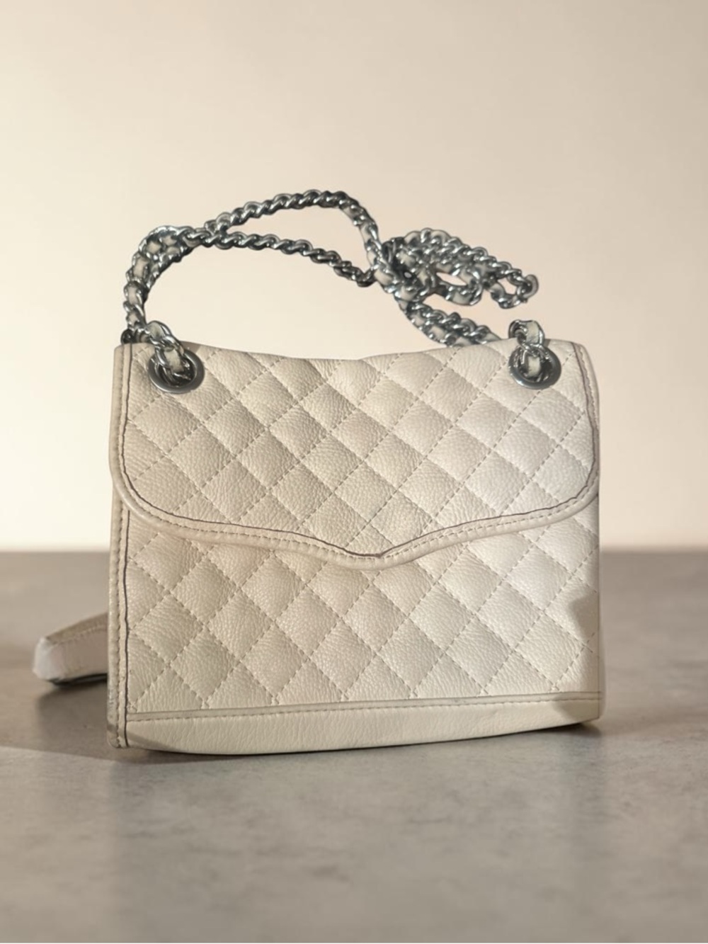Rebecca Minkoff Quilted Cream Shoulder Bag with Silver Chain